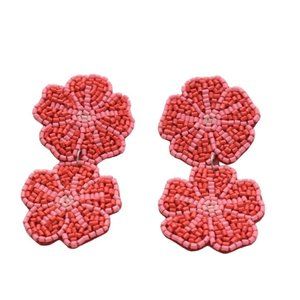 Red Hibiscus Seed Bead Earrings